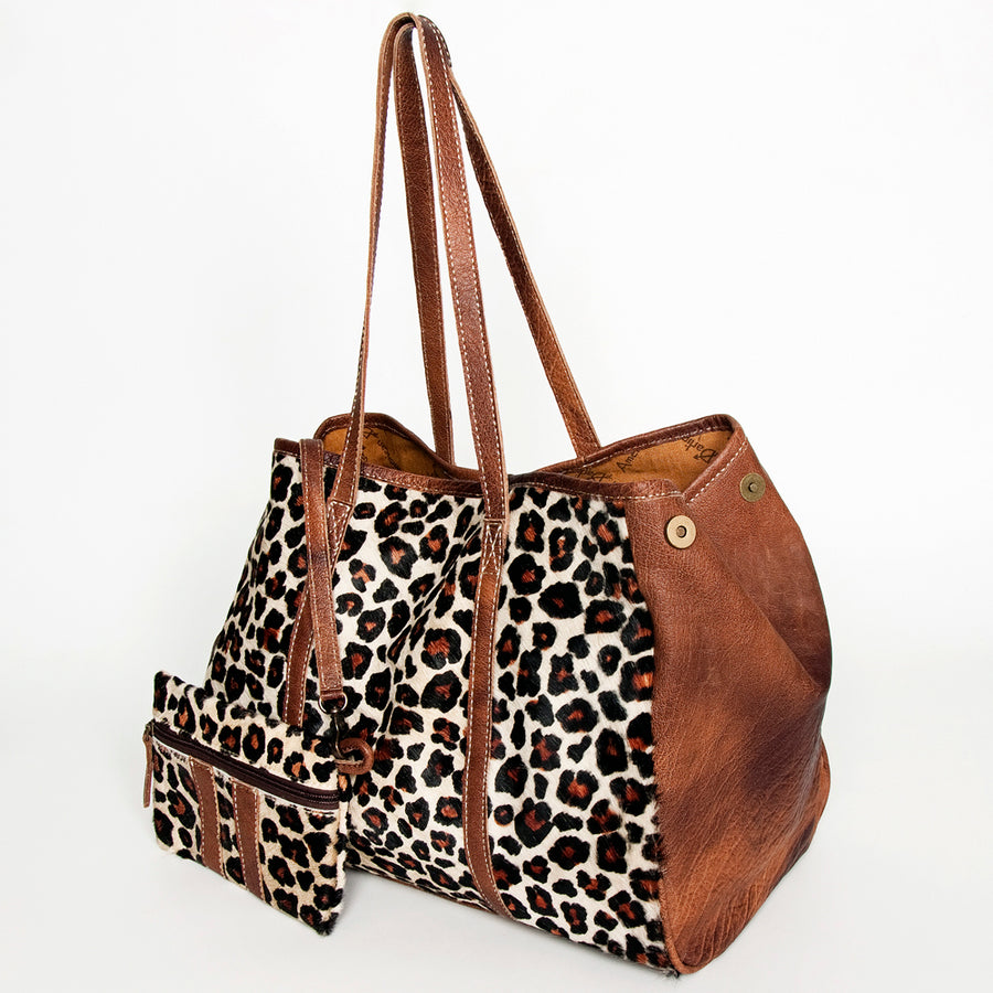 American Darling Hair-On Cowhide Tote Bag Set – Genuine Leather Western Shoulder Purse Matching Pouch, Handmade in Texas