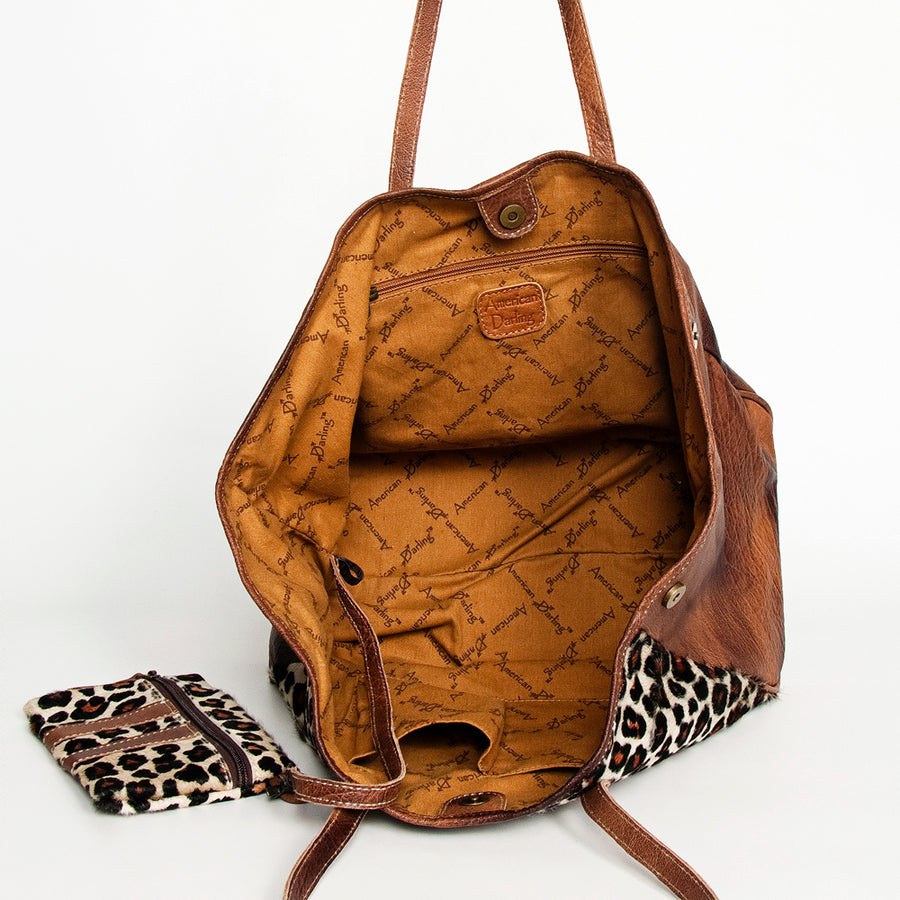 American Darling Hair-On Cowhide Tote Bag Set – Genuine Leather Western Shoulder Purse Matching Pouch, Handmade in Texas