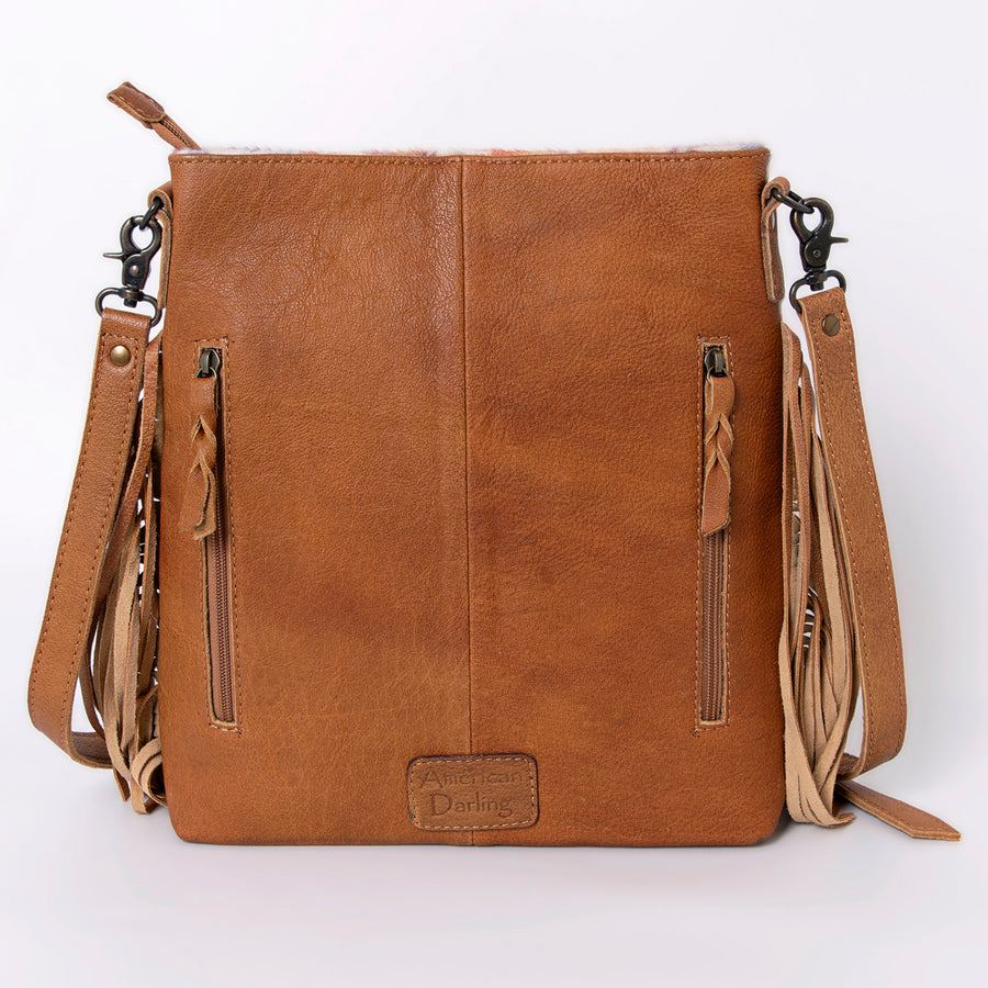 American Darling Large Cross body Bag, Hand Tooled Vegetable-Tanned Leather, Western Fringed Handcrafted Crossbody Purse