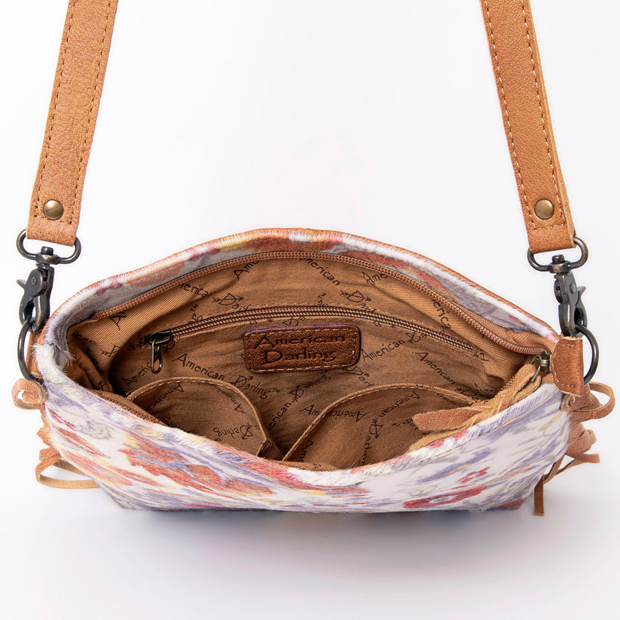 American Darling Large Cross body Bag, Hand Tooled Vegetable-Tanned Leather, Western Fringed Handcrafted Crossbody Purse