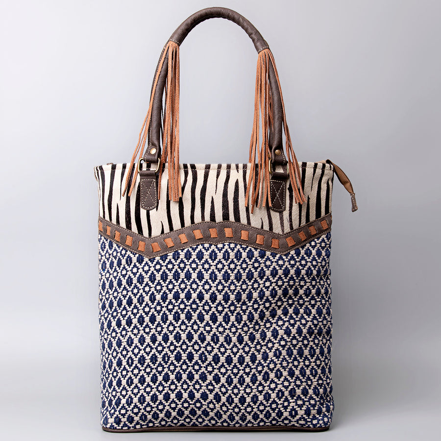 OHLAY KB466 TOTE Upcycled Wool Canvas Hair-on Genuine Leather women bag western handbag purse