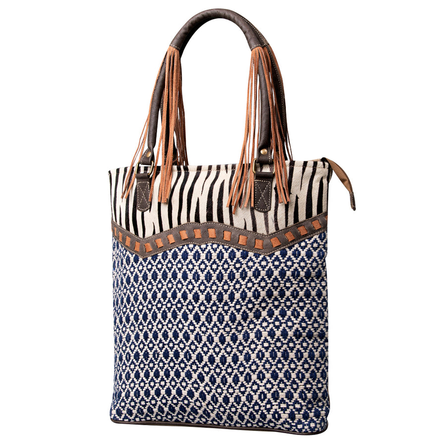 OHLAY KB466 TOTE Upcycled Wool Canvas Hair-on Genuine Leather women by Hilason – Cowboy and equestrian accessories