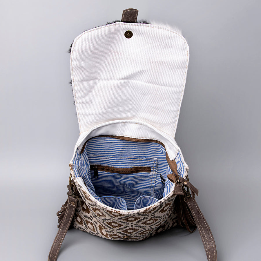 OHLAY Cross Body Upcycled Wool Canvas Hair-On Genuine Leather Women Bag Western Handbag Purse Womens Handbags Belt for Summer