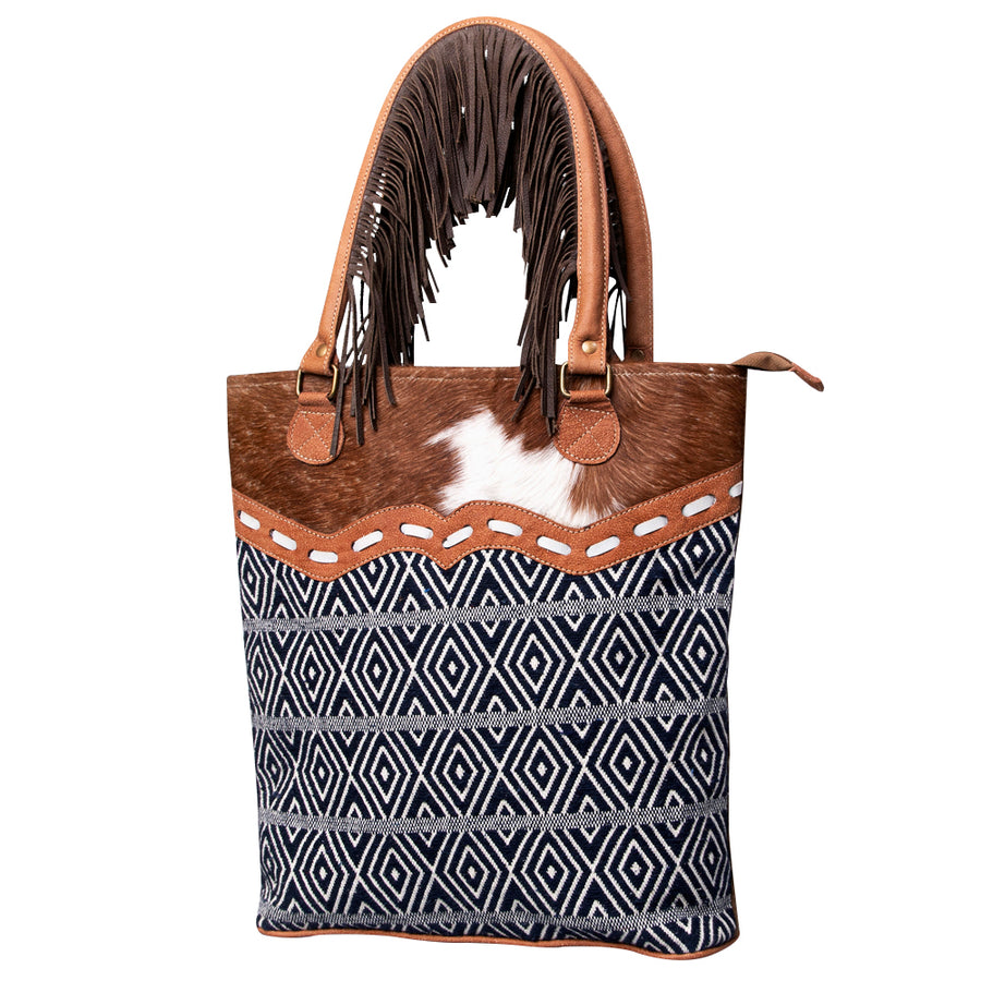 OHLAY KB469 TOTE Upcycled Wool Canvas Hair-on Genuine Leather women by Hilason – Cowboy and equestrian accessories