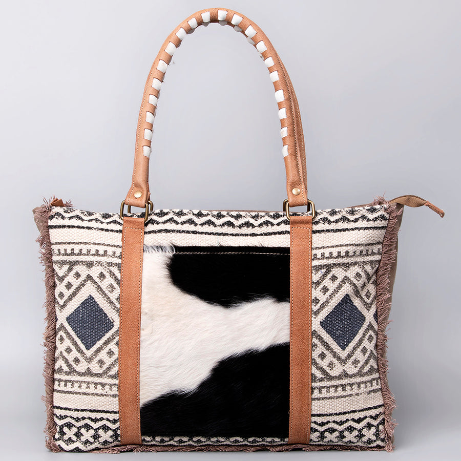OHLAY Weekender Upcycled Wool Canvas Hair-On Genuine Leather Women Bag Western Handbag Purse Womens Handbags Belt for Summer