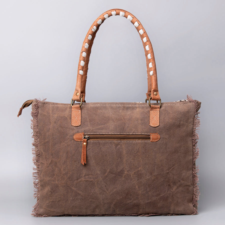OHLAY Weekender Upcycled Wool Canvas Hair-On Genuine Leather Women Bag Western Handbag Purse Womens Handbags Belt for Summer
