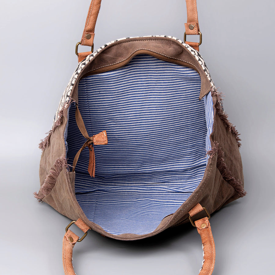 OHLAY Weekender Upcycled Wool Canvas Hair-On Genuine Leather Women Bag Western Handbag Purse Womens Handbags Belt for Summer