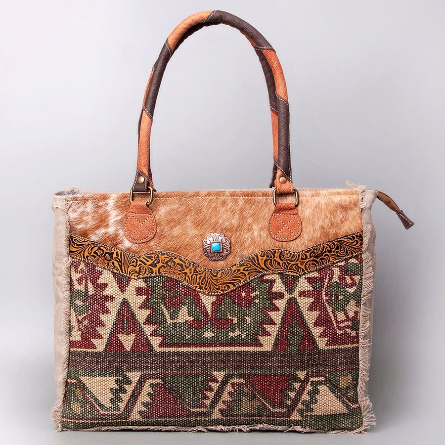 OHLAY KB472 TOTE Upcycled Wool Canvas Embossed Hair-on Genuine Leather women bag western handbag purse