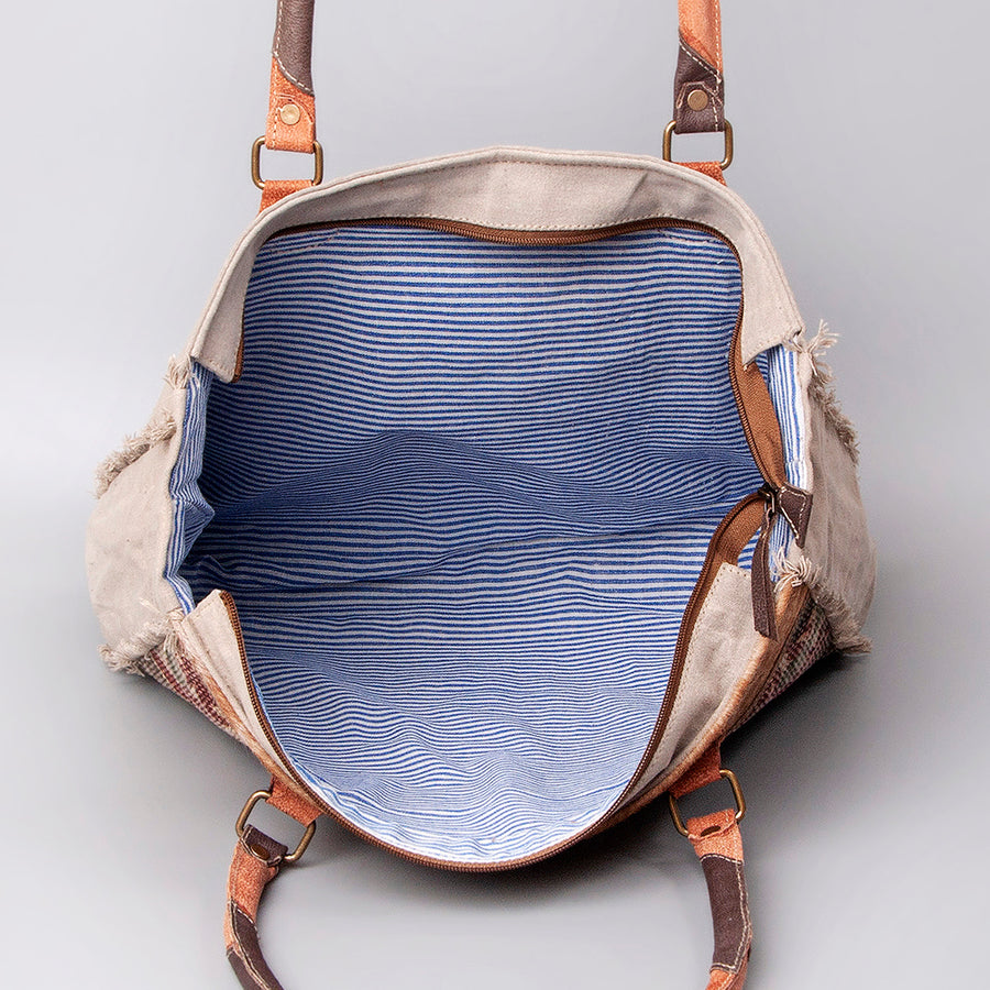 OHLAY KB472 TOTE Upcycled Wool Canvas Embossed Hair-on Genuine Leather women bag western handbag purse