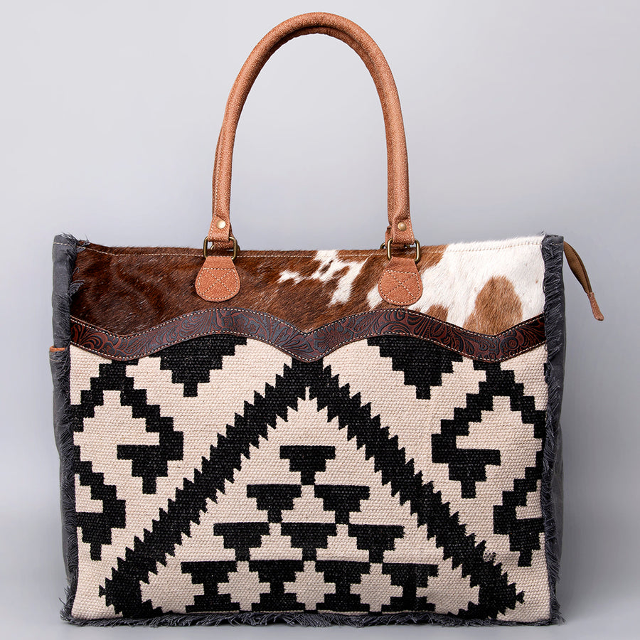OHLAY Weekender Upcycled Wool Canvas Embossed Genuine Leather Women Bag Western Handbag Purse Womens Handbags Belt for Summer