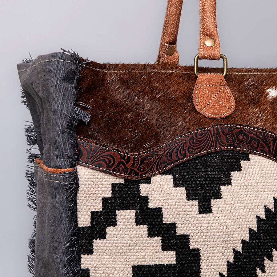 OHLAY Weekender Upcycled Wool Canvas Embossed Genuine Leather Women Bag Western Handbag Purse Womens Handbags Belt for Summer