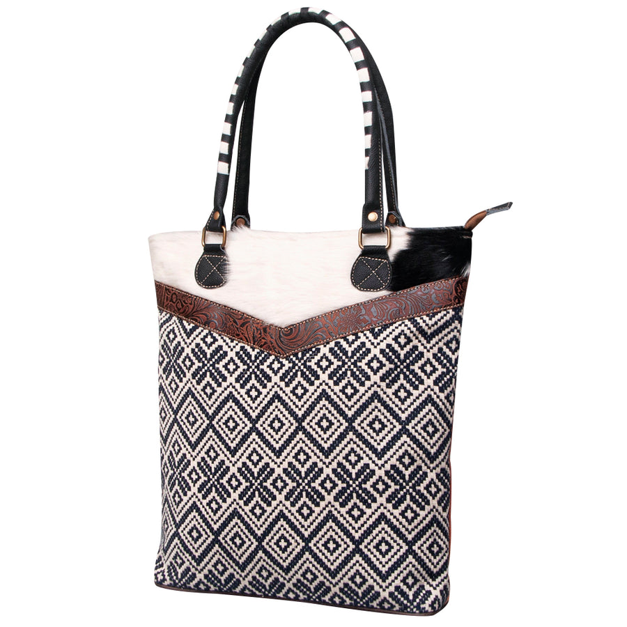 OHLAY KB475 TOTE Upcycled Wool Canvas Embossed Hair-on Genuine Leather by Hilason – Cowboy and equestrian accessories