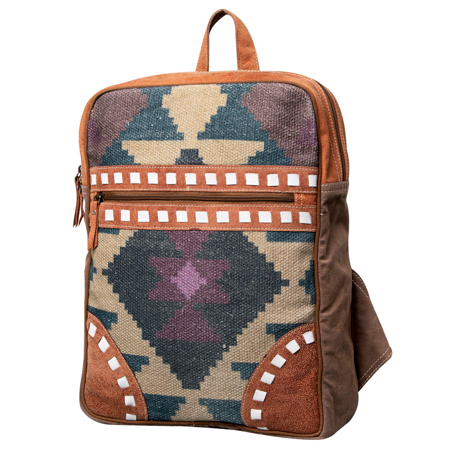 OHLAY Backpack Upcycled Wool Upcycled Canvas Genuine Leather women bag western handbag purse - Uhorse