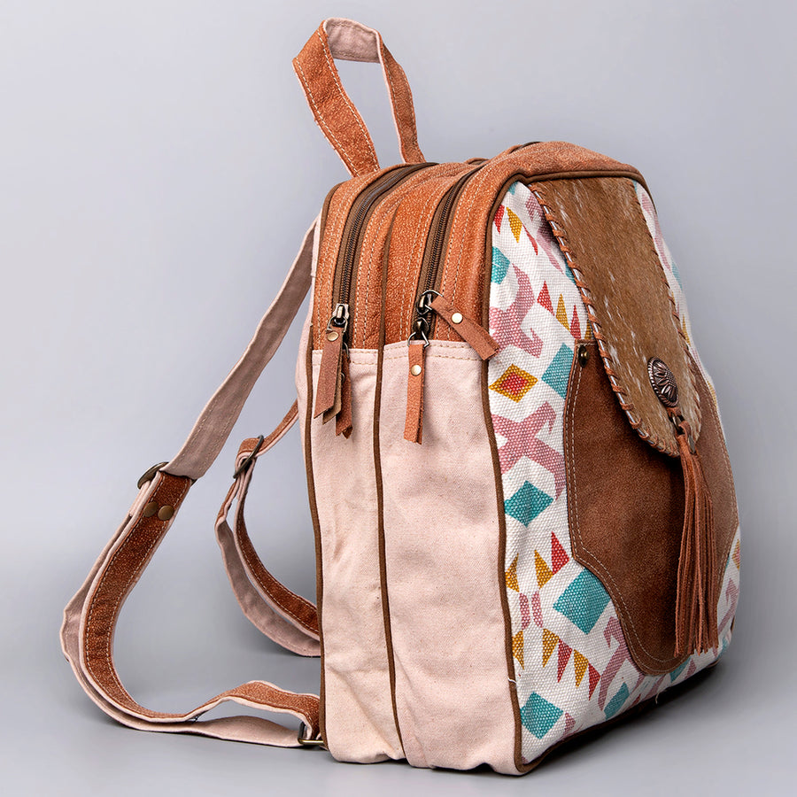 OHLAY Backpack Upcycled Canvas Hair-On Genuine Leather Women Bag Western Handbag Purse Womens Handbags Belt for Purses Summer