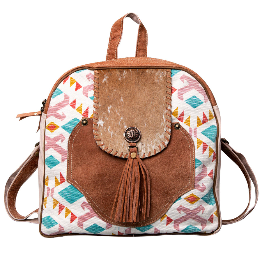 OHLAY KB479 Backpack Upcycled Canvas Hair-On Genuine Leather women bag by Hilason – Cowboy and equestrian accessories