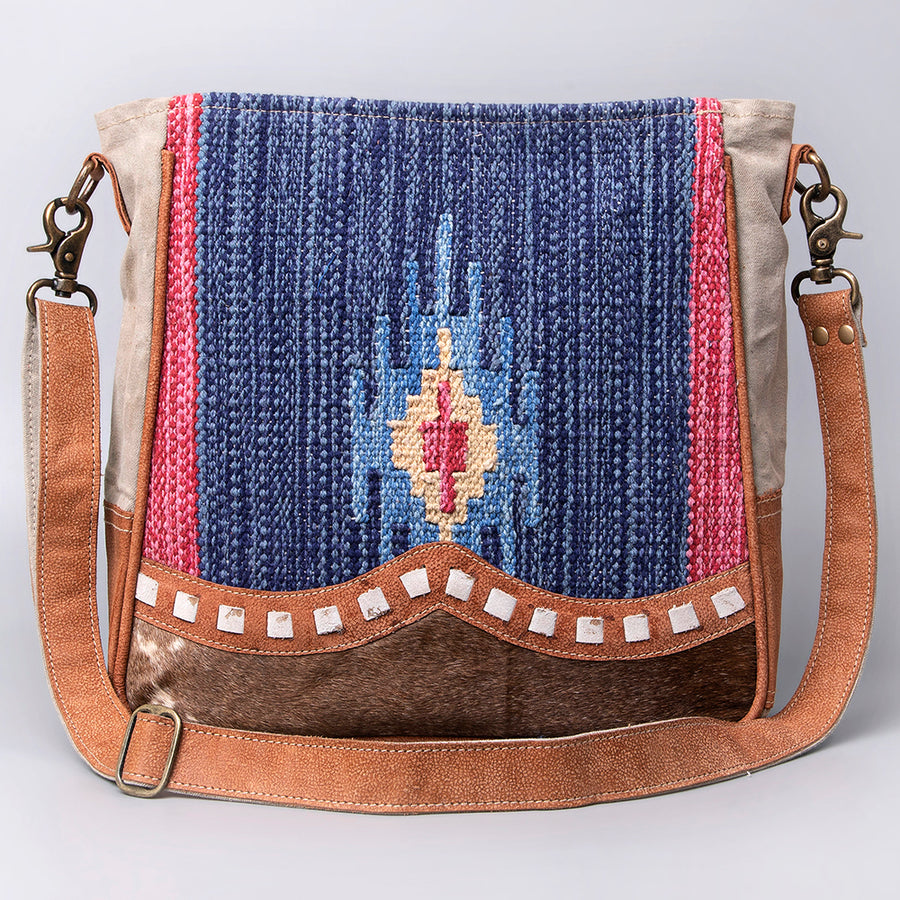 OHLAY Cross Body Upcycled Wool Canvas Hair-On Genuine Leather Women Bag Western Handbag Purse Womens Handbags Belt for Summer