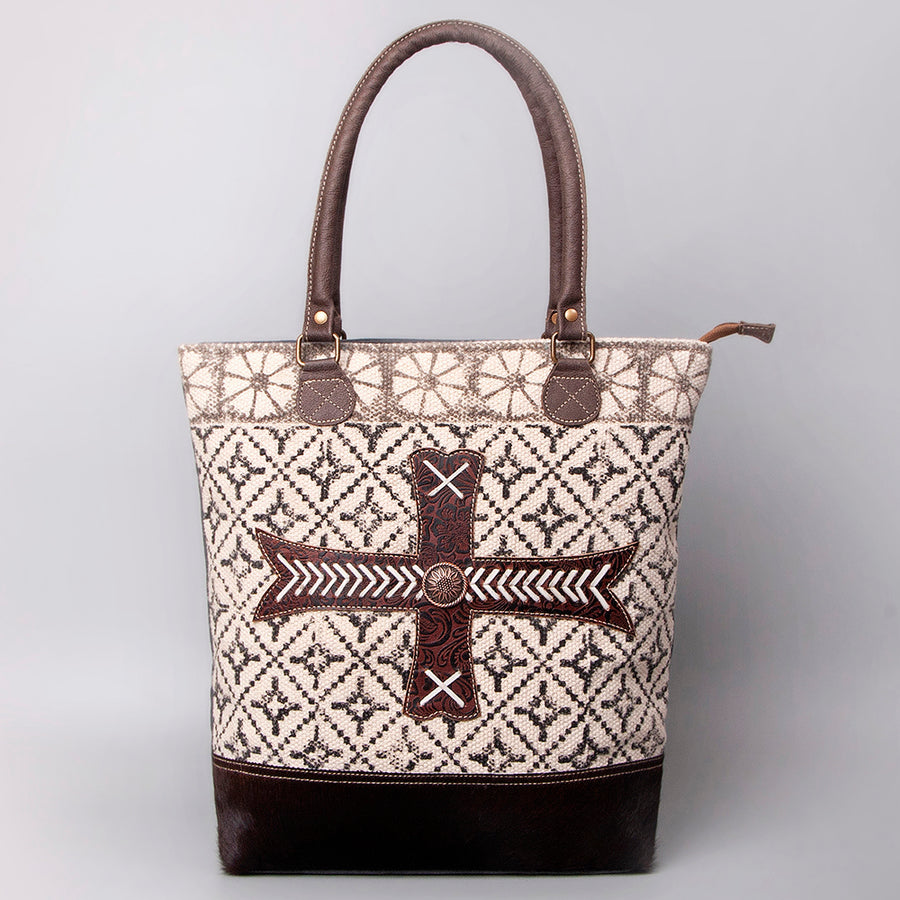 OHLAY KB481 TOTE Upcycled Wool Canvas Embossed Genuine Leather women bag western handbag purse