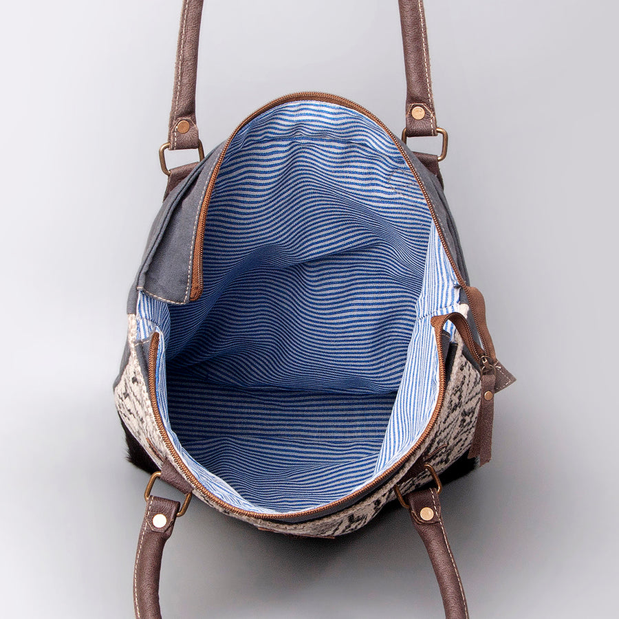 OHLAY KB481 TOTE Upcycled Wool Canvas Embossed Genuine Leather women bag western handbag purse