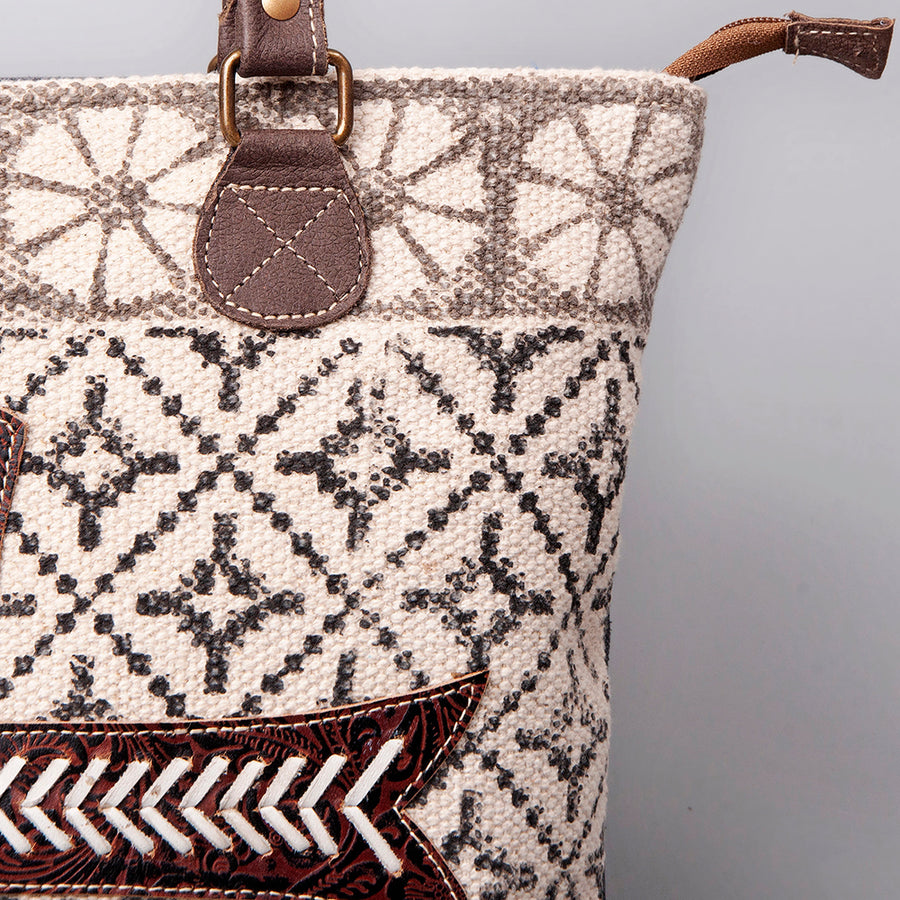 OHLAY KB481 TOTE Upcycled Wool Canvas Embossed Genuine Leather women bag western handbag purse