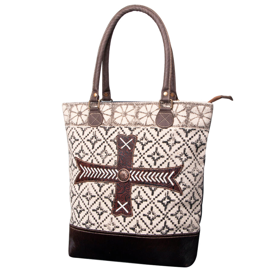 OHLAY KB481 TOTE Upcycled Wool Canvas Embossed Genuine Leather women by Hilason – Cowboy and equestrian accessories