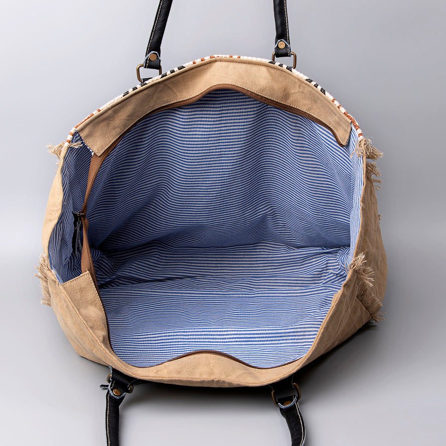 OHLAY KB484 TOTE Upcycled Wool Canvas Embossed Genuine Leather women bag western handbag purse