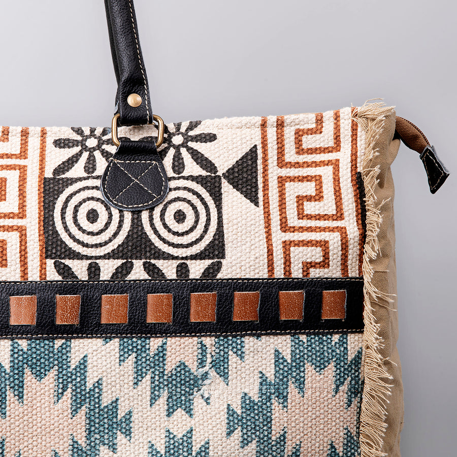 OHLAY KB484 TOTE Upcycled Wool Canvas Embossed Genuine Leather women bag western handbag purse
