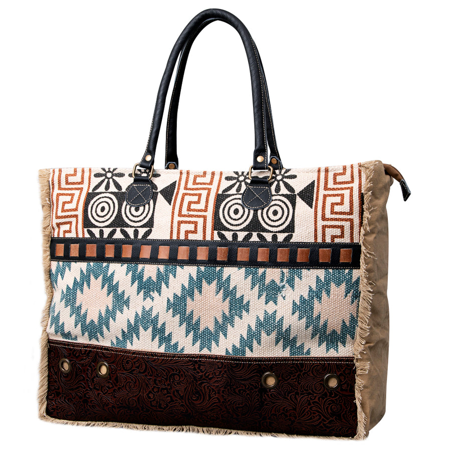 OHLAY KB484 TOTE Upcycled Wool Canvas Embossed Genuine Leather women by Hilason – Cowboy and equestrian accessories