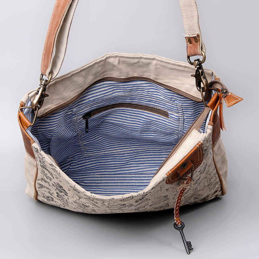 OHLAY Cross Body Upcycled Canvas Hair-On Genuine Leather Women Bag Western Handbag | Womens Handbags Belt for Summer