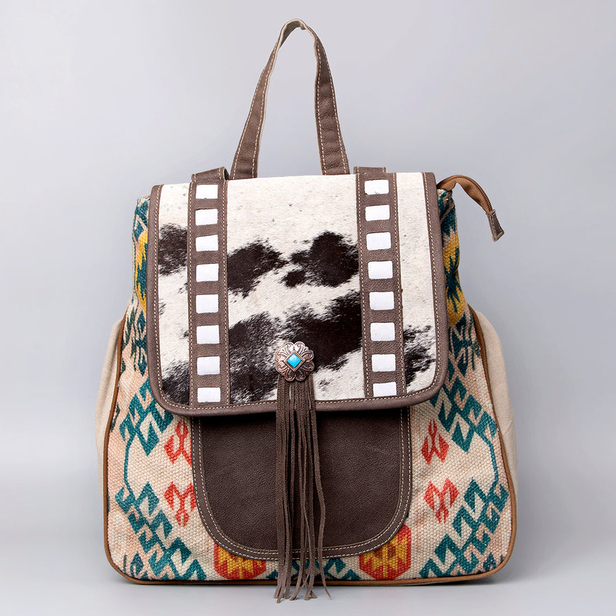 OHLAY Backpack Upcycled Canvas Hair-On Genuine Leather Women Bag Western Handbag Purse Womens Handbags Belt for Purses Summer