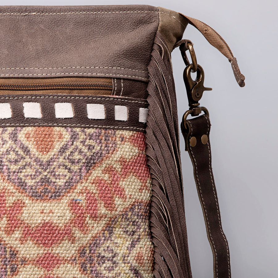 OHLAY Cross Body Upcycled Wool Canvas Hair-On Genuine Leather Women Bag Western Handbag Purse Womens Handbags Belt for Summer