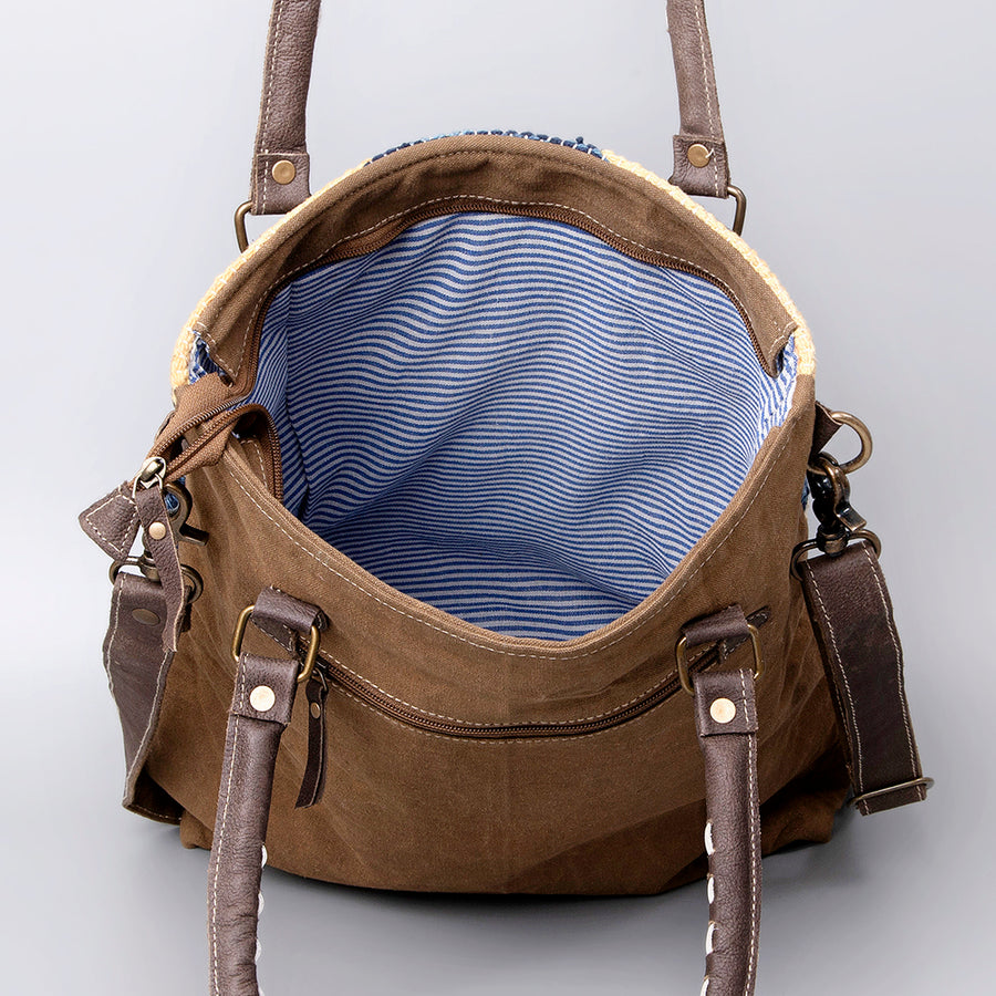 OHLAY KB492 TOTE Upcycled Wool Canvas Genuine Leather women bag western handbag purse