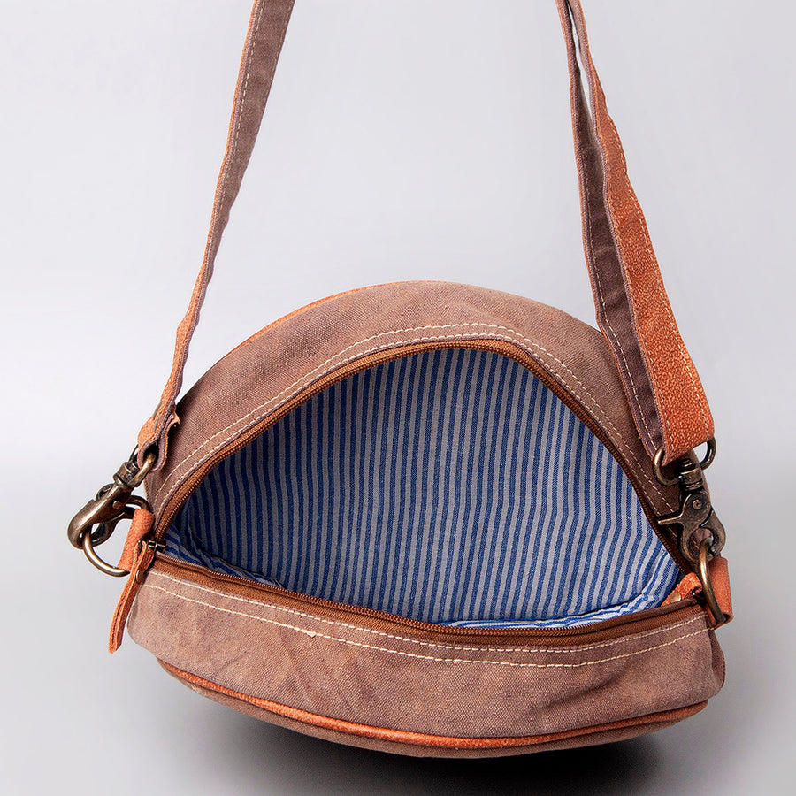 OHLAY Canteen Upcycled Canvas Genuine Leather Women's Bag Western Handbag Purse Women Handbags Belt for Purses Womens Summer