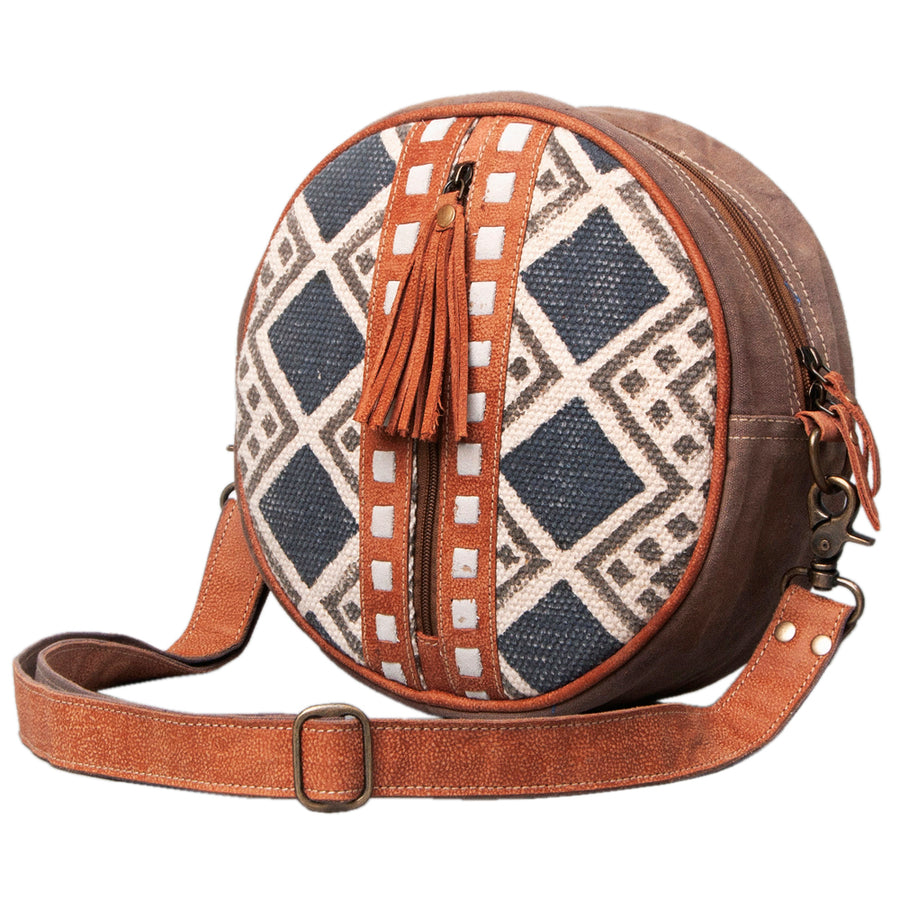 OHLAY KB493 Canteen Upcycled Canvas Genuine Leather women bag western by Hilason – Cowboy and equestrian accessories