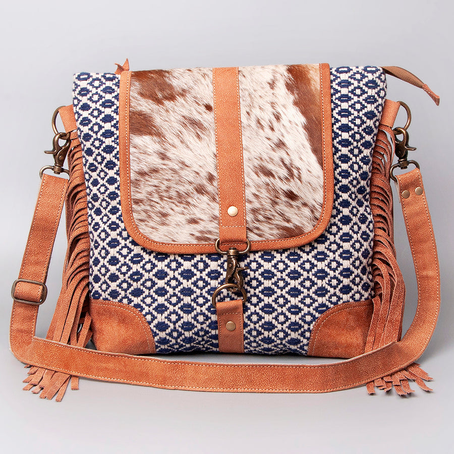 OHLAY Cross Body Upcycled Wool Canvas Hair-On Genuine Leather Women Bag Western Handbag Purse Womens Handbags Belt for Summer