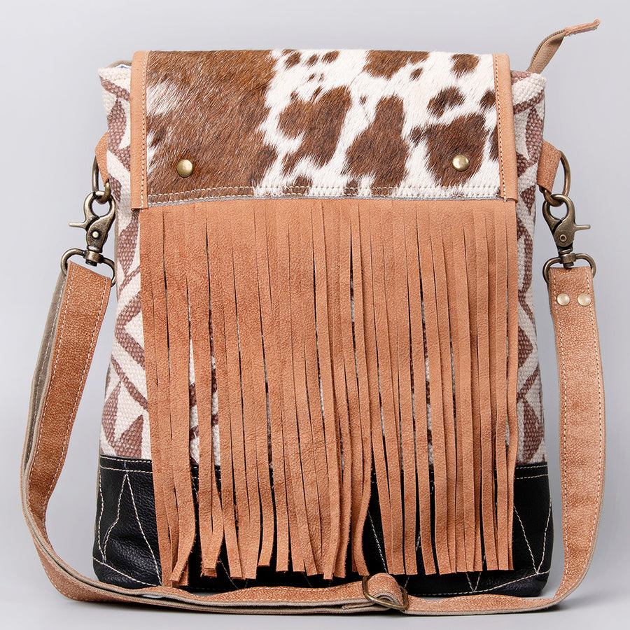 OHLAY Cross Body Upcycled Wool Canvas Hair-On Genuine Leather Women Bag Western Handbag Purse Womens Handbags Belt for Summer