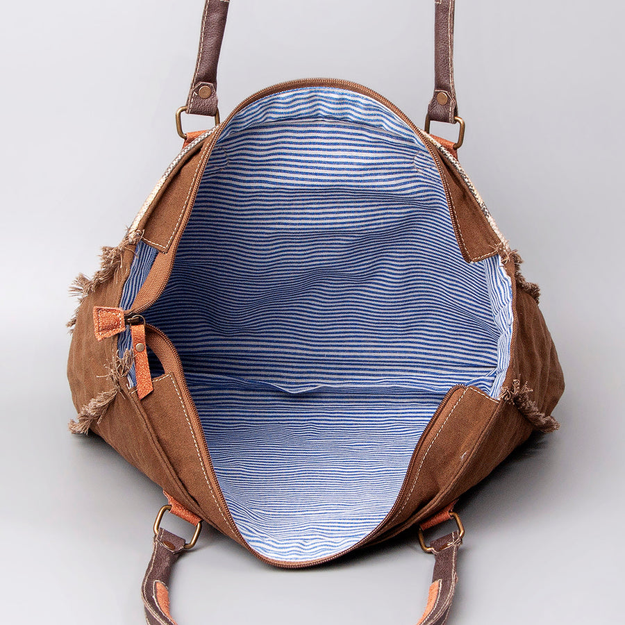 OHLAY WEEKENDER Upcycled Wool Canvas Embossed Hair-on Genuine Leather women bag western handbag purse