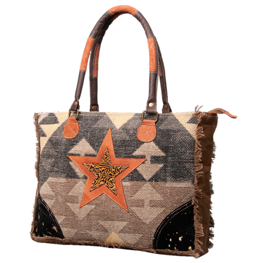 OHLAY WEEKENDER Upcycled Wool Canvas Embossed Hair-on Genuine Leather women bag western handbag purse - Uhorse