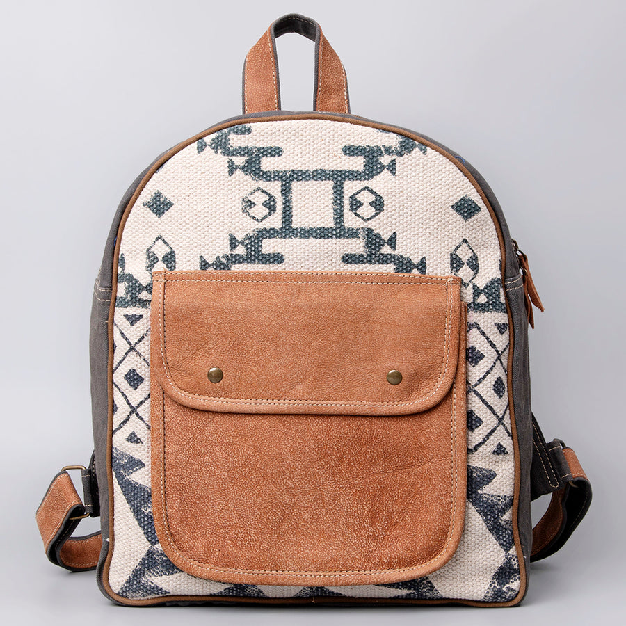 OHLAY Backpack Upcycled Canvas Genuine Leather Women Bag Western Handbag Purse | Womens Handbags Belt for Purses Summer