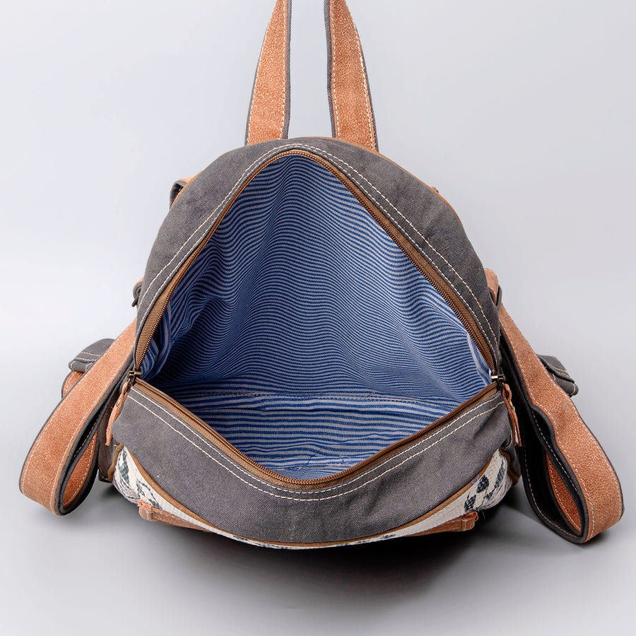 OHLAY Backpack Upcycled Canvas Genuine Leather Women Bag Western Handbag Purse | Womens Handbags Belt for Purses Summer