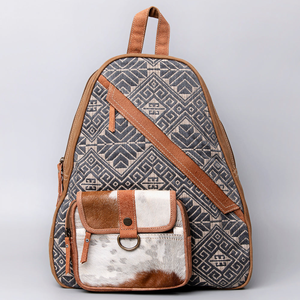 boho backpacks leather OHLAY KB501 Backpack Upcycled Canvas Hair-On Genuine Leather women bag western handbag purse – Hilason Saddles and Tack