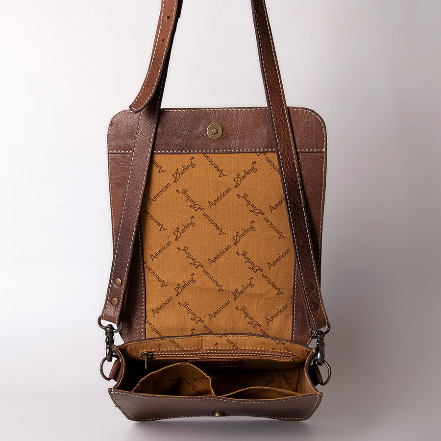 American Darling Hand-Tooled Western Leather Crossbody Bag – Genuine Floral Tooled Design, Adjustable Strap, Everyday Carry