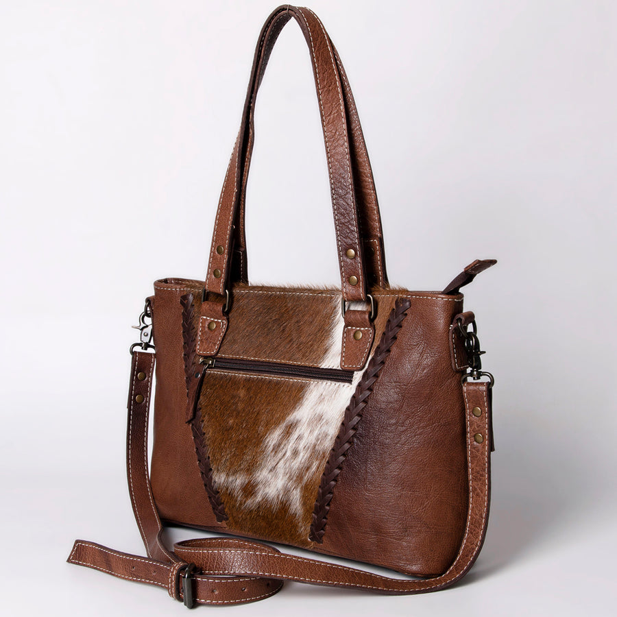 hair-on cowhide leather tote bag with fringes by American Darling