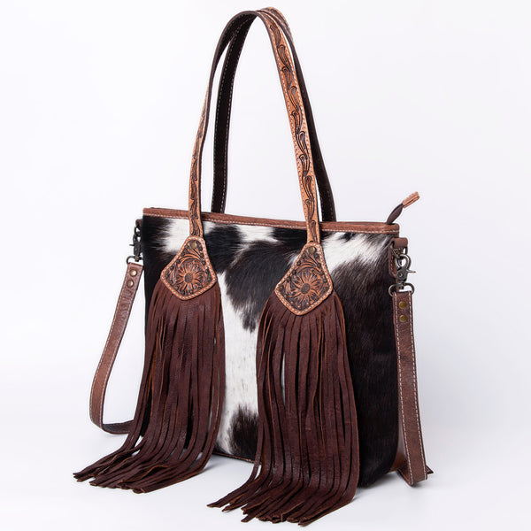 American Darling Hair-on Cowhide Leather Tote Bag Fringes Western Style Genuine Leather Handbag - Uhorse