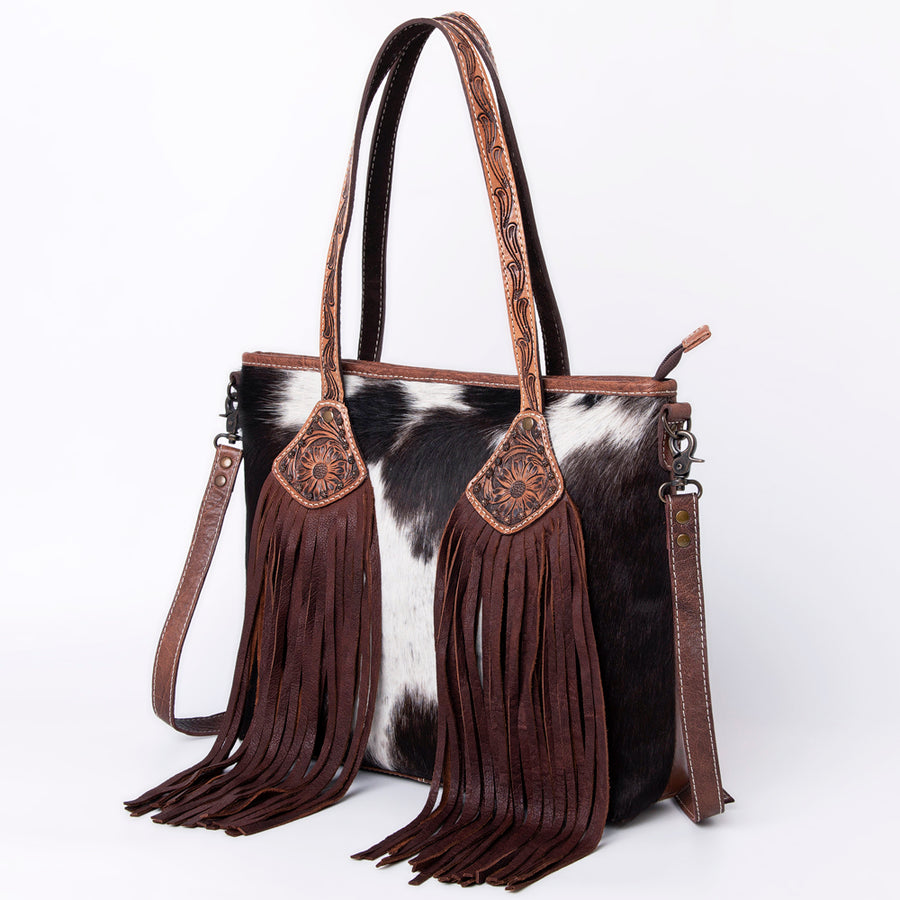 American Darling Hair-on Cowhide Leather Tote Bag Fringes Western Style Genuine Leather Handbag - Uhorse
