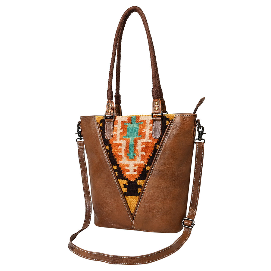 American Darling Hand Woven Saddle Blanket Leather Tote Bag | Western Leather Handbag - Uhorse