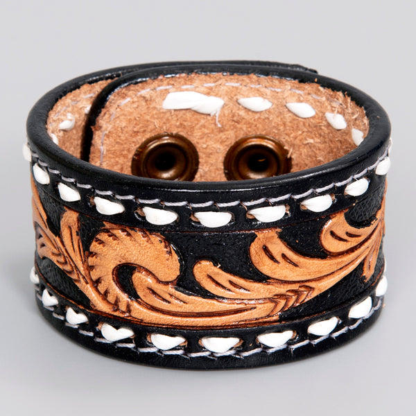American Darling ADBRF202 Hand tooled carved Genuine Leather Bracelet by Hilason – Cowboy and equestrian accessories