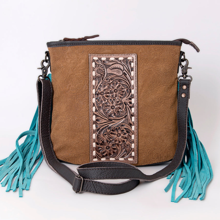 OHLAY Large Crossbody Hand Tooled Embossed Genuine Leather Women Bag Western Handbag Purse | Womens Handbags Belt for Summer