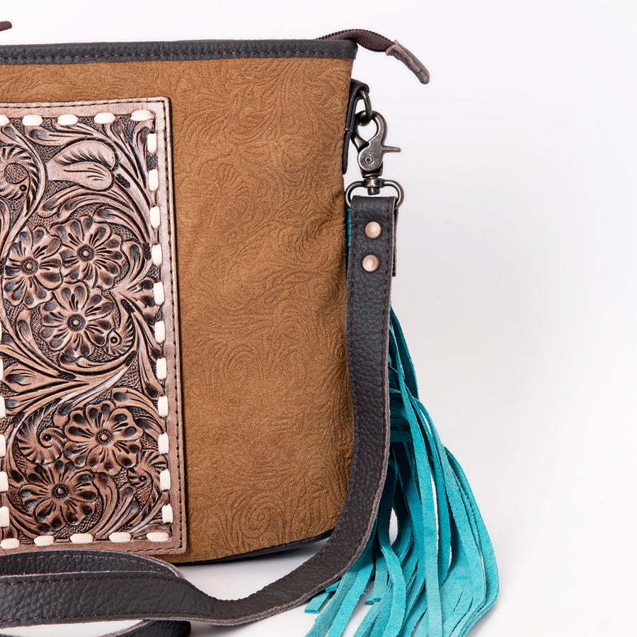 OHLAY Large Crossbody Hand Tooled Embossed Genuine Leather Women Bag Western Handbag Purse | Womens Handbags Belt for Summer