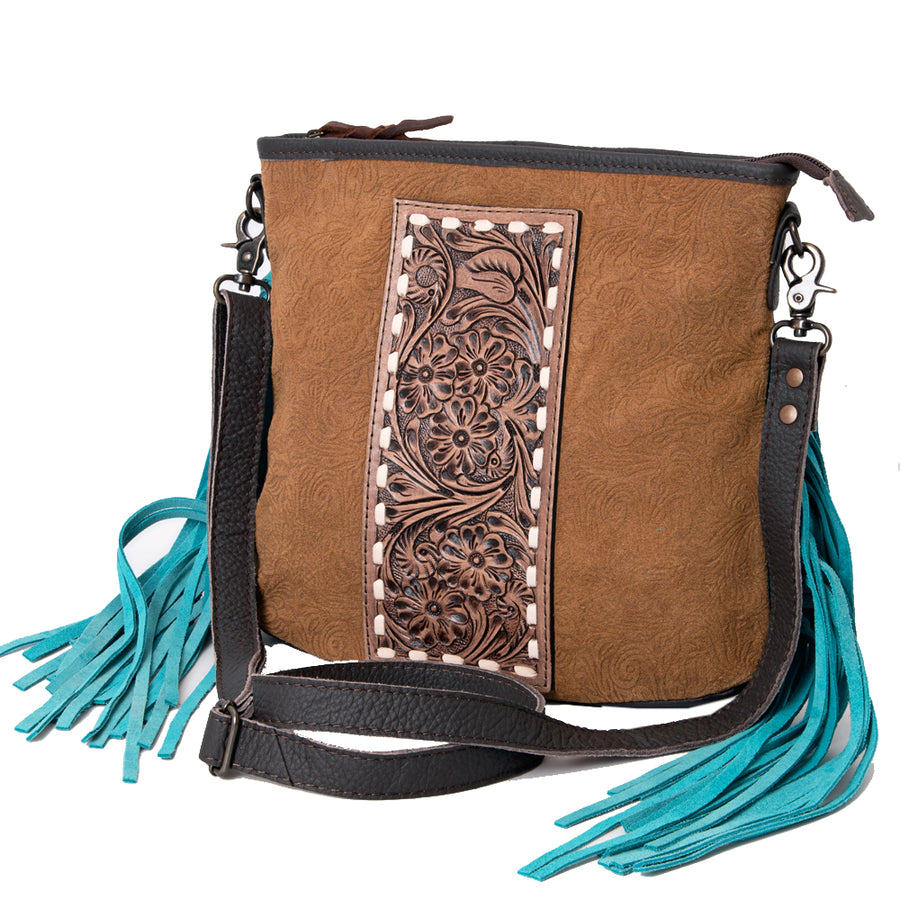 OHLAY LARGE CROSSBODY Hand Tooled Embossed Genuine Leather women bag western handbag purse - Uhorse