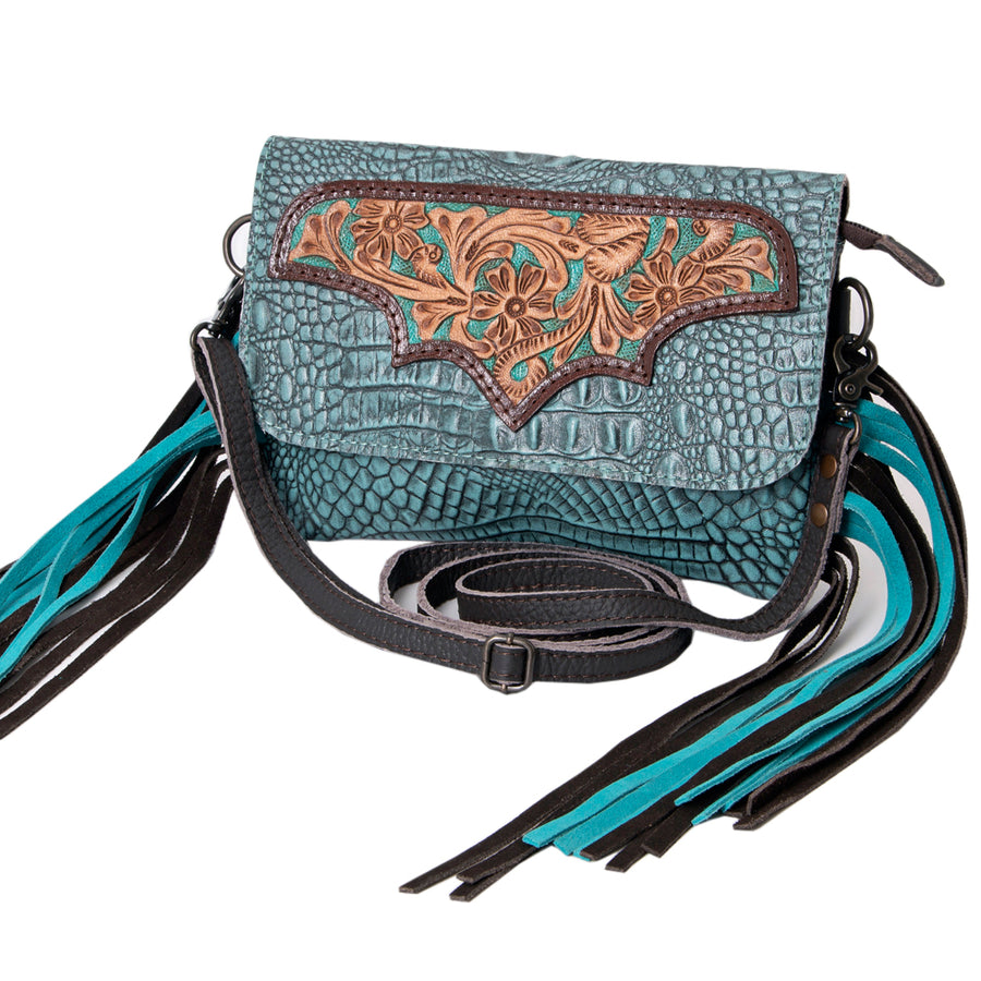 OHLAY WALLET Hand Tooled Crocodile Embossed Genuine Leather women bag western handbag purse - Uhorse